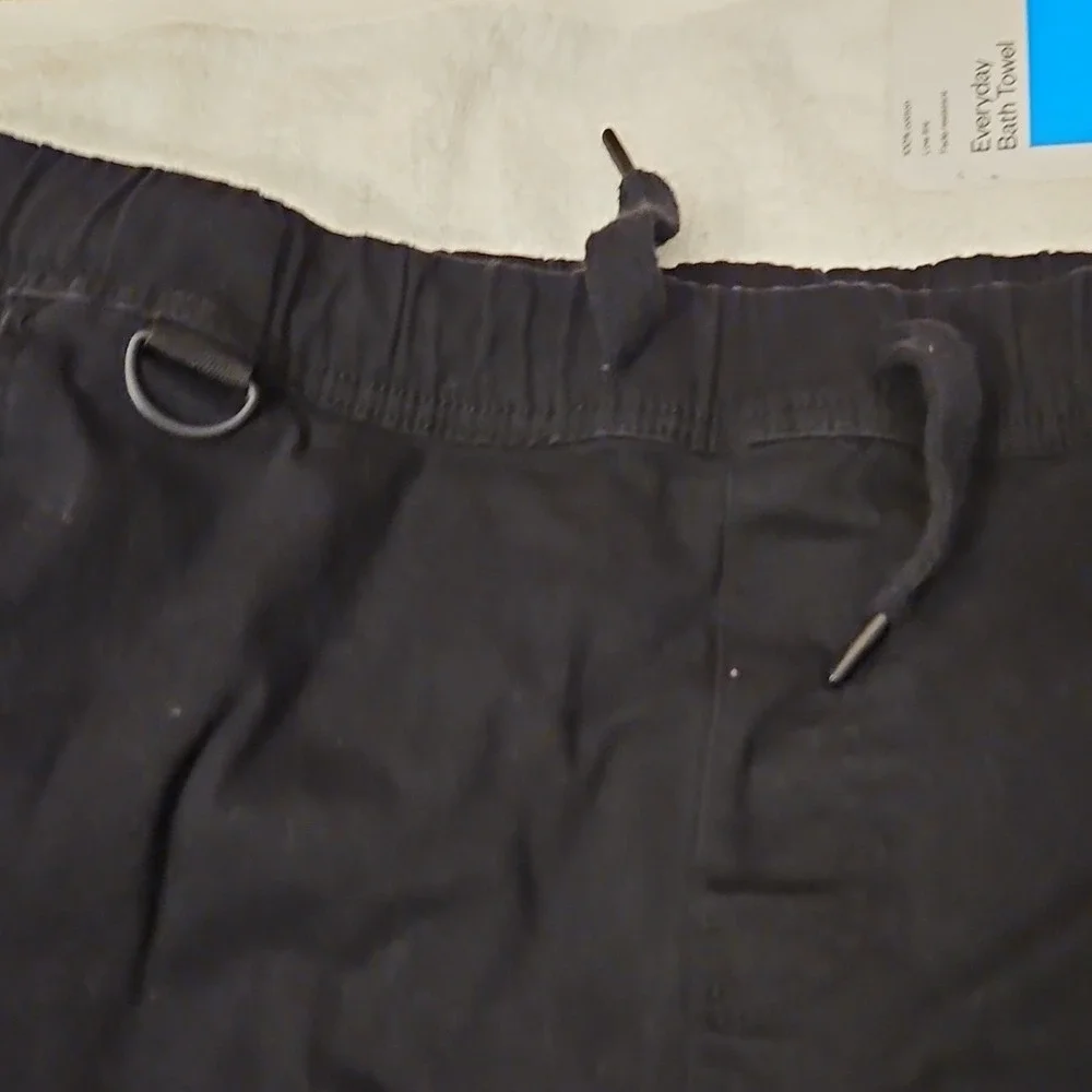 WT02 Men's Black Jogger Pants Cotton Spandex Size M Elastic Waist Tapered